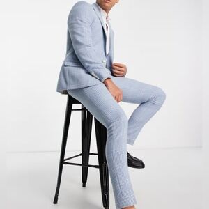 ASOS DESIGN skinny wool mix suit pants in light blue large houndstooth check